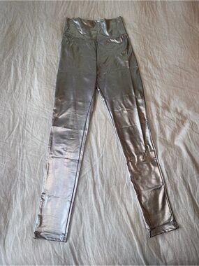 Metallic Silver High-Waist Leggings